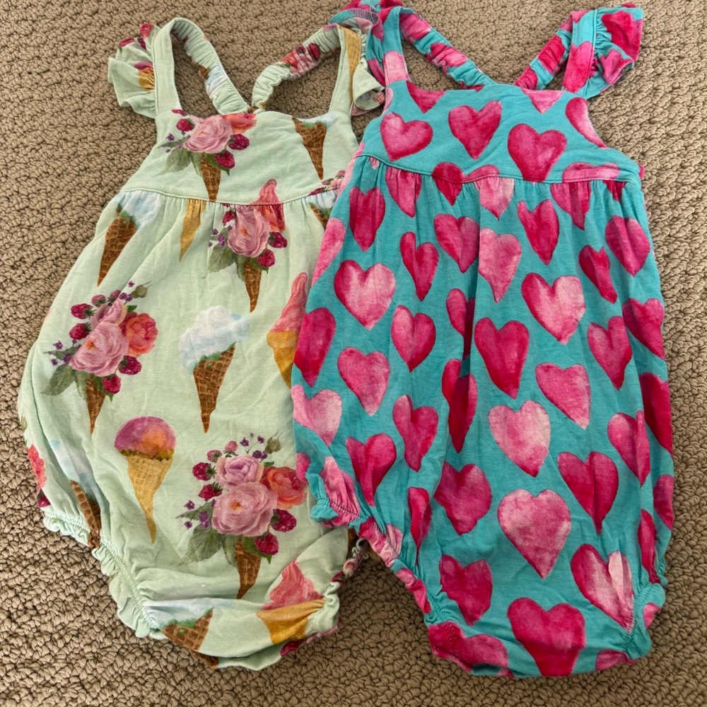 Posh Peanut Ice Cream and Hearts Bodysuits - Mint and Teal